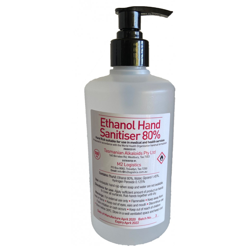 PHOS ESSENTIAL TASMANIAN MADE HAND SANITISER  - 80% ethanol hand sanitiser - PUMP LIDS - 500ml - BUNDLE PACK WITH BONUS STAND