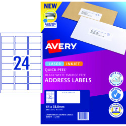 AVERY SURE FEED LABELS Laser 64 x 33.8mm White Pack of 240