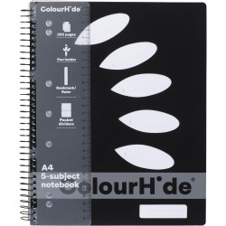 COLOURHIDE NOTEBOOK A4 5 Subject 250 Page Black PACK OF 5