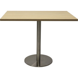 RAPIDLINE SQUARE TOP TABLE 900x900mm CIRCULAR BASE Natural Oak Stainless Steel