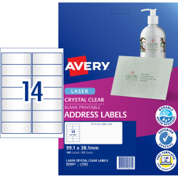 Avery Crystal Clear Laser Address Label 14UP 99.1x38.1mm Pack of 10