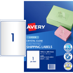 Avery Crystal Clear Laser Address Label 1UP 199.6x289.1m Pack of 10