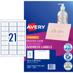 Avery Inkjet Frosted Clear Label 21UP 63.5x38.1mm Pack of 10