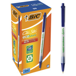 Bic Ecolutions Ballpoint Pen Clic Stic Medium Blue Box of 50