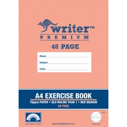 Writer Premium Exercise Book A4 Queensland Year 1 Ruled 48 Pages