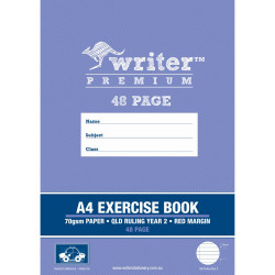 Writer Premium Exercise Book A4 Queensland Year 2 Ruled 48 Pages