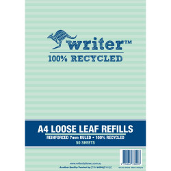 Writer Binder Refills Recycled A4 7mm Ruled Reinforced Pack of 50