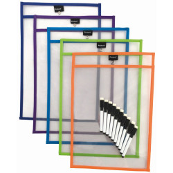 Protext Rewritable Pockets A4 With Black Markers Assorted Pack of 10
