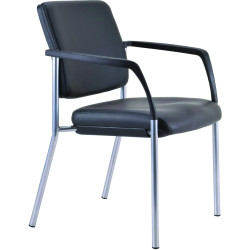 Buro Lindis 4 Leg Chair With Arms Silver Powdercoated Frame Black PU Seat and Back