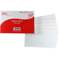 Stat System Cards 102x152mm Ruled Pack of 100 White