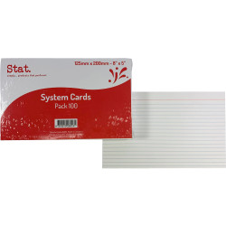 Stat System Cards 127x203mm Ruled Pack of 100 White