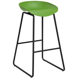 Aries Bar Stool with Black Metal Frame and Polypropylene Green Shell Seat