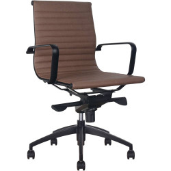 PU605M Mid Back Executive Chair Black Base and Arms Tan Ribbed PU Seat and Back