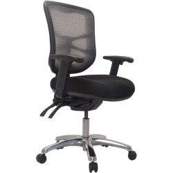 Buro Metro Mesh Chair Polished Alloy Base Seat Slide With Arms Black Fabric Seat