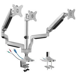 EMA10 Series Triple Monitor Arm Slim Aluminium with Cable Channel and USB Silver Black