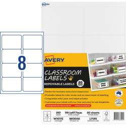 Avery Classroom Labels  160 Labels Laser Printer    White 99.1 x 67.7 mm