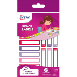 Avery Kids Pencil Labels 30 Assorted Labels   Ultra Resistant 52x12 mm