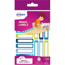 Avery Kids Pencil Labels 30 Assorted Labels   Ultra Resistant 52 x 12 mm