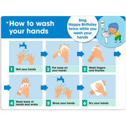 Durus School Sign How To Wash Hands 225x300mm  Wall Mounted Blue & White
