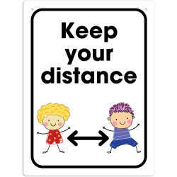 Durus School Sign Keep Your Distance 225x300mm  Wall Mounted White & Yellow