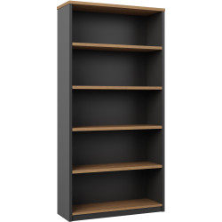 OM Premiere Storage Bookcase  W900 x D320 x H1800mm Regal Walnut and Charcoal
