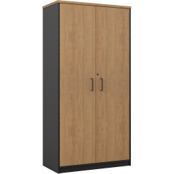 OM Premiere Full Door Storage Cabinet W900xD450xH1800mm Regal Walnut and Charcoal