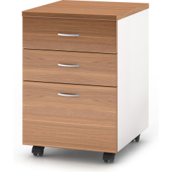 OM Premiere 3 Drawer Mobile  Pedestal W468 x D510 x H685mm Virginia Walnut and White