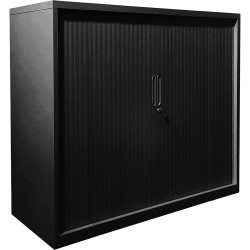 Steelco Lockable Tambour Door Cabinet 1200W x 463D x 1015mmH Black Satin