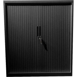 Steelco Lockable Tambour Door Cabinet 900W x 463D x 1015mmH Black Satin
