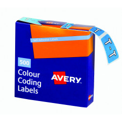 Avery Alphabet Coding Label T Side Tab 25x38mm Blue Pack of 500