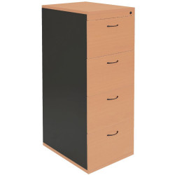 4 Drawer Melamine Filing Cabinet 1300Hx465Wx600D Lockable Beech and Ironstone