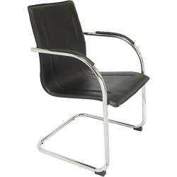 Comfo Visitor Chair Chrome Cantilever Frame With Arms Black PU Seat Back and Arms