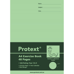 Protext Exercise Book A4 Queensland Ruled Year 3/4 48 Page Snake PACK OF 20