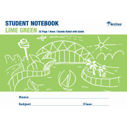 Writer Student Notebook 175x240mm 8mm Double Ruled 32 Pages Lime Green