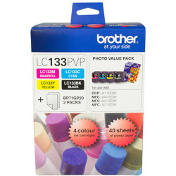 BROTHER LC133PVP VALUE PACK Black, Cyan, Magenta, Yellow 40 Sheet Photo Paper