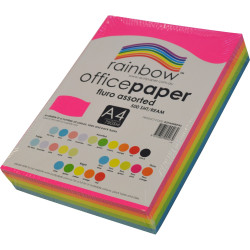 RAINBOW 80GSM OFFICE PAPER A4 4x Fluro Assorted Colours Ream of 500