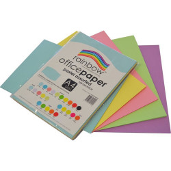 RAINBOW OFFICE PAPER A4 80GSM Pastel Assorted Pack of 100