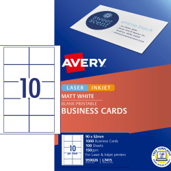 AVERY L7415 PERF BUSINESS CARD Laser/IJet 90x52mm 10/Sht Wht 100 Sheets