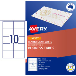AVERY IJ39 BUSINESS CARDS I/Jet Leathergrain 200gsm Wht 20 Sheets