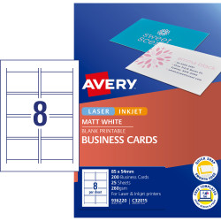 AVERY C32015-25 BUSINESS CARDS I/Jet Dbl Sided 8/Sht Matt Wht 25 Sheets