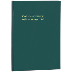 COLLINS NOTEBOOKS HARD COVER A4 Short A-Z 168Pg Green
