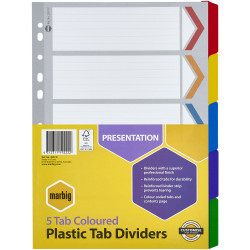MARBIG COLOURED DIVIDERS A4 5 Reinf Tab PP
