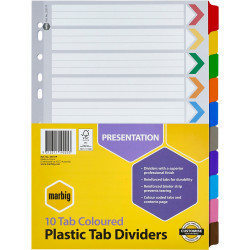 MARBIG COLOURED DIVIDERS A4 10 Reinf Tab PP
