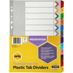 MARBIG COLOURED DIVIDERS A4 FIN YEAR TAB REINF BRD AST