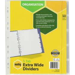 MARBIG INSERTABLE TAB DIVIDERS A4 Manilla 5 Tab xtra Wide Wht