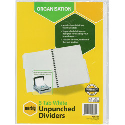 MARBIG UNPUNCHED DIVIDERS A4 5 Tab White