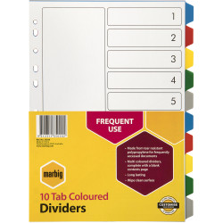 MARBIG COLOURED DIVIDERS A4 PP 10 Tab Multi