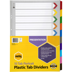 MARBIG COLOURED DIVIDERS A3 1-10Tab Board Portrait Asst