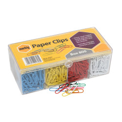 MARBIG PAPER CLIPS COLOURED Large Vinyl Coated Box of 800 Asstd
