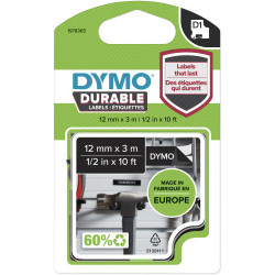 DYMO D1 DURABLE LABELLING TAPE Cassetes White on Black 12mmx3m